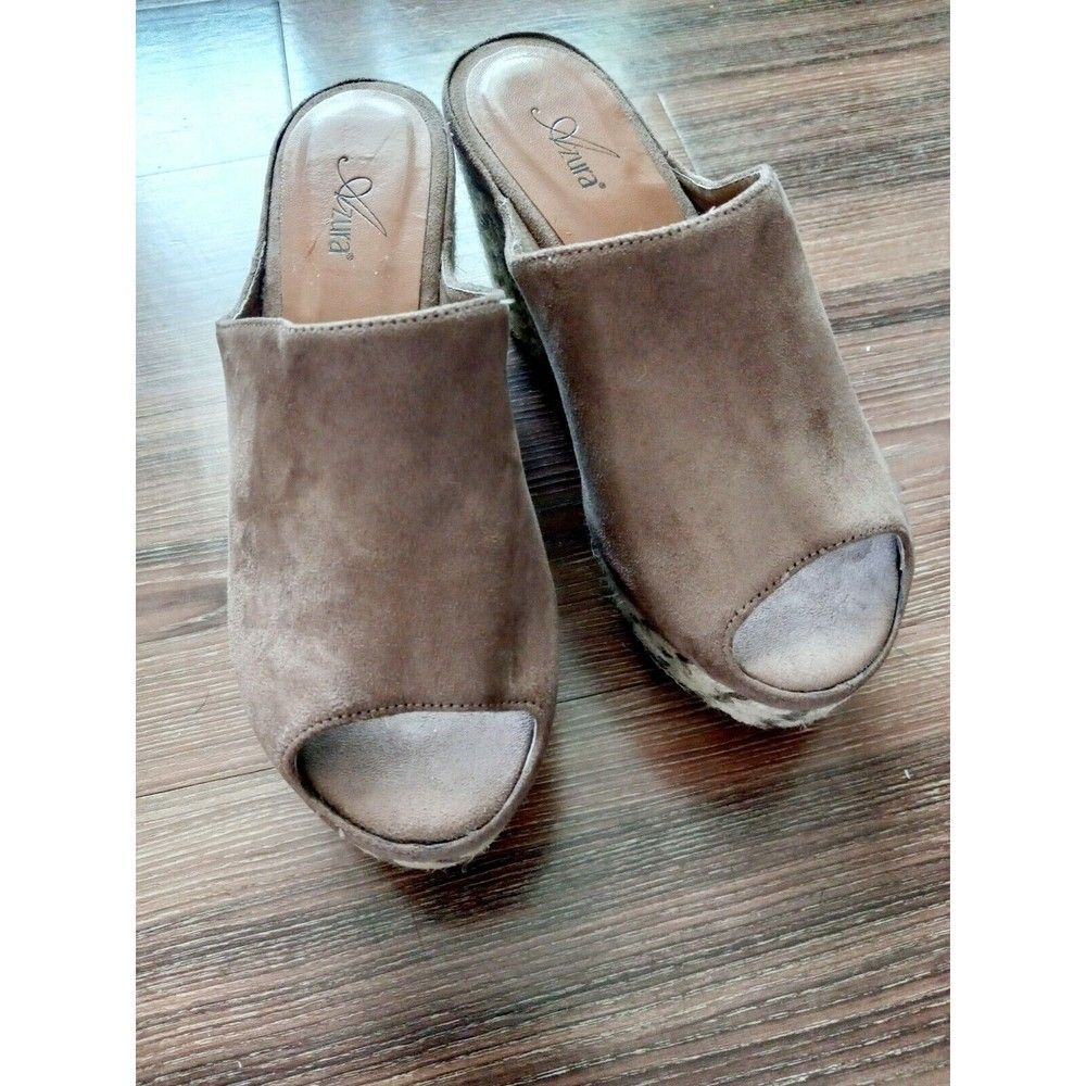 Azura Elska Spring Step Suede Upper Jute Platform Wedge Block Heels  Sz 7.5